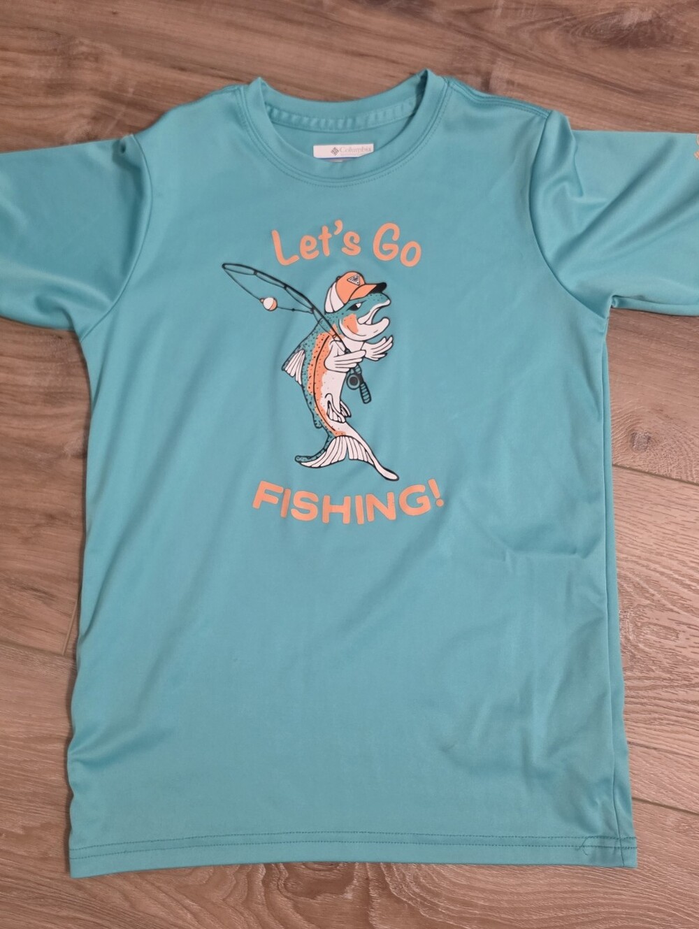 Columbia Boys PFG Let's Go Fishing! Kids' Teal Shirt